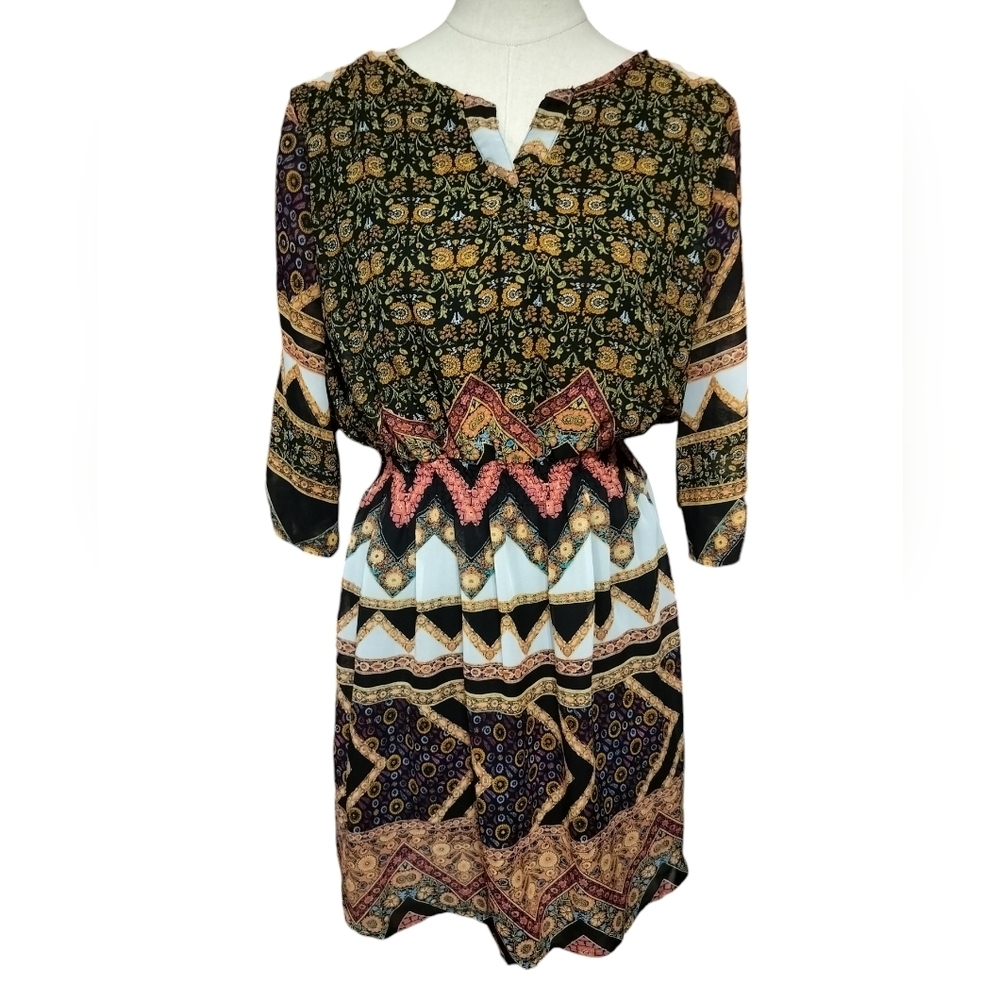 2861) Enfocus Women Multicolor Multi print 3/4 sleeve Popover Dress Plus 18W